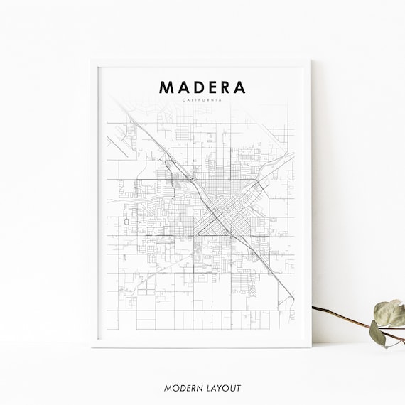 Madera California City Street Map Print Modern Minimalist Layout