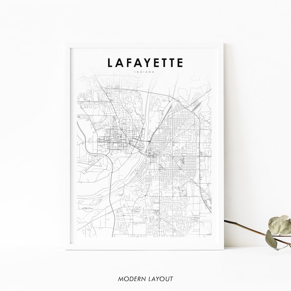 Lafayette Indiana Black and White Minimalist City Street Map Poster