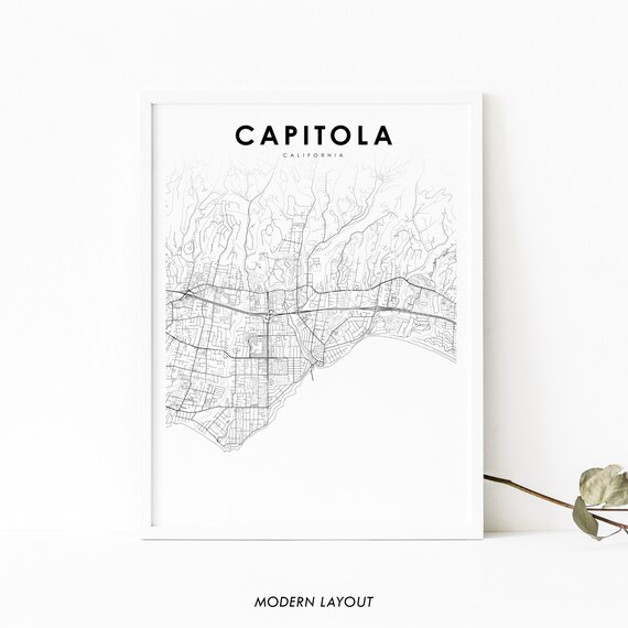 Capitola Ca Map Print Usa Art Poster Santa Cruz County City Street Nursery Room Office Wall Decor