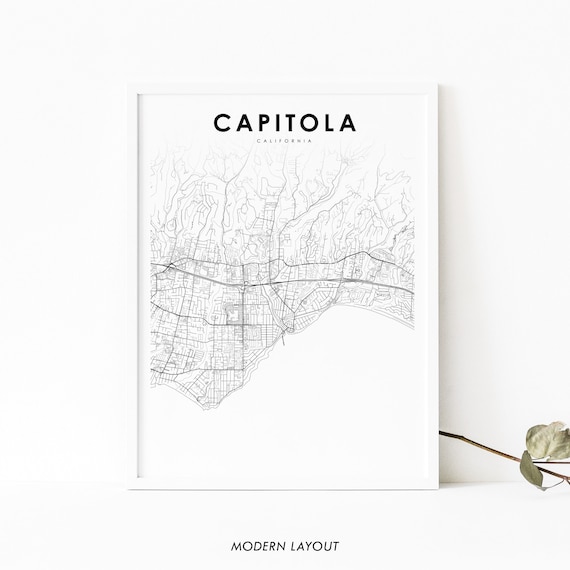 Capitola California Black And White Coastal Street City Map Poster