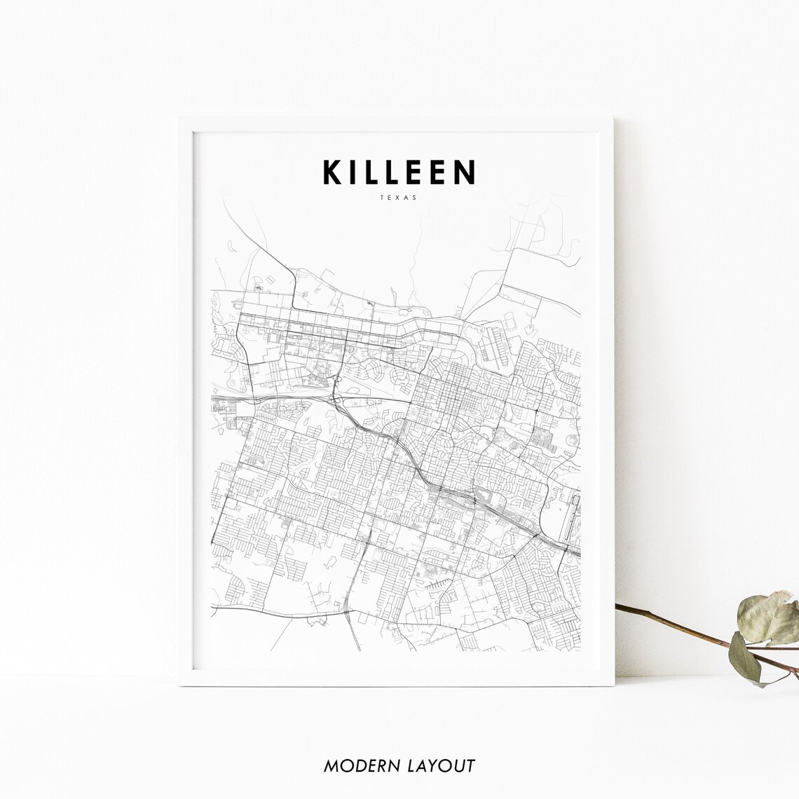 Killeen TX Map Print, Texas USA Minimalist Poster