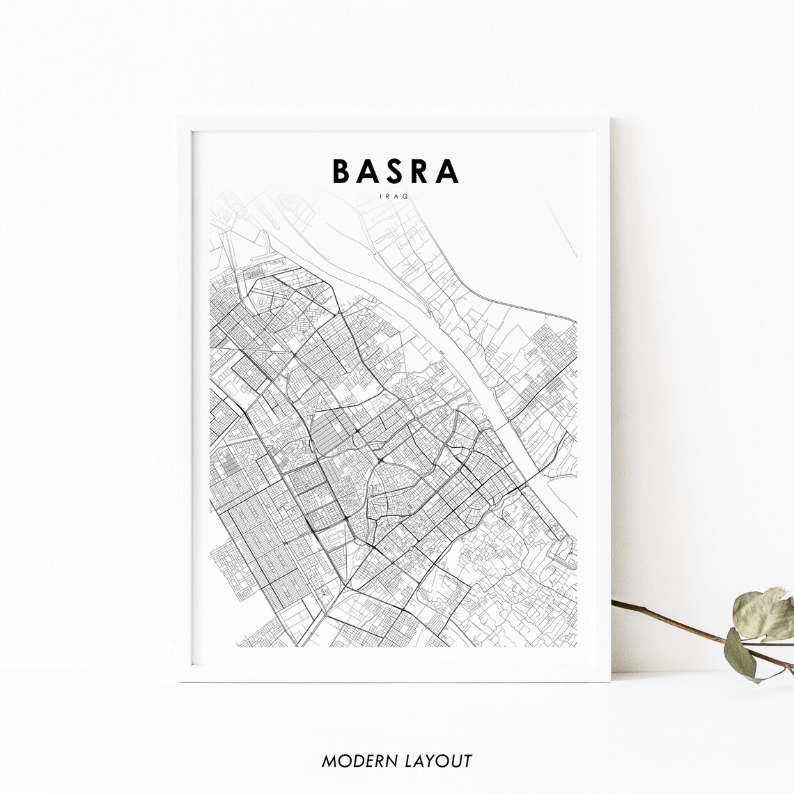 Basra Iraq Map Poster Print, Nursery Wall Decor