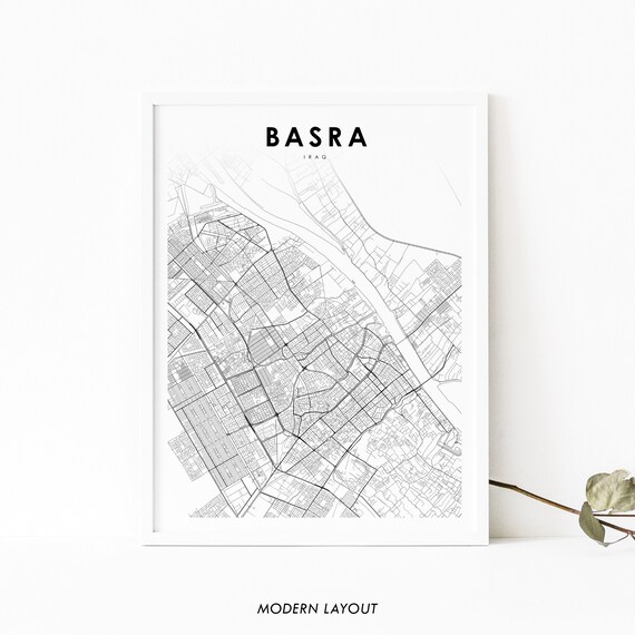 Basra Iraq Map Poster Print, Nursery Wall Decor