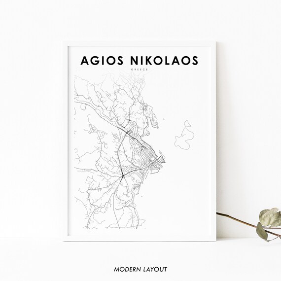 Agios Nikolaos Greece Map Print Art Poster City Street Road Nursery Room Wall Office Decor