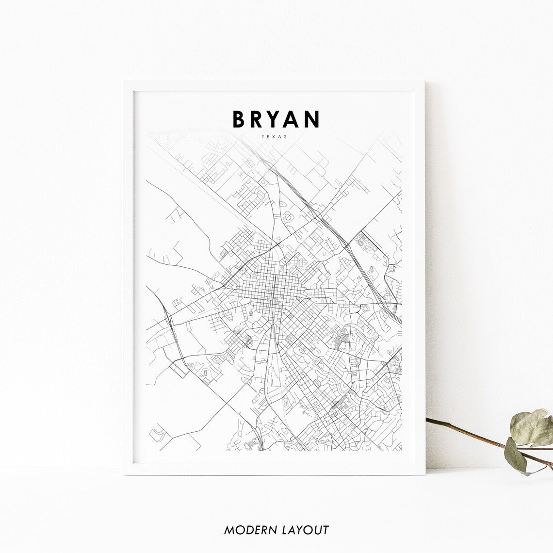 Bryan TX Map Print, Texas USA Travel Poster