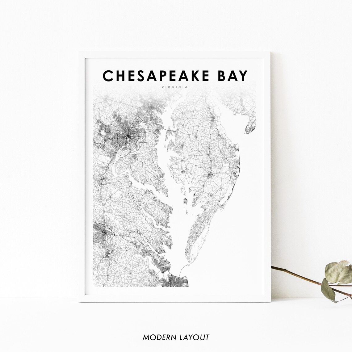 Chesapeake Bay VA Map Art Print, Maryland Virginia