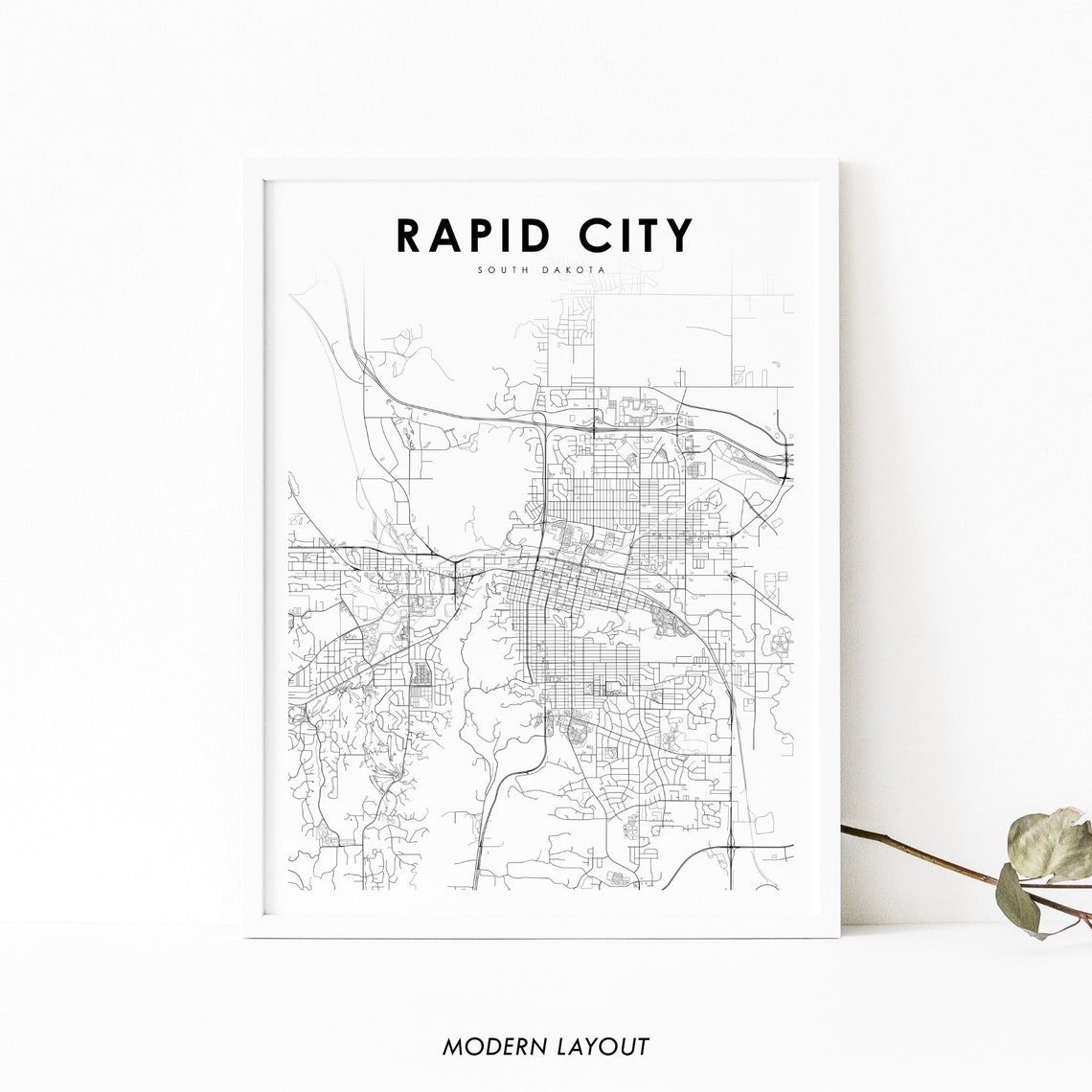 Rapid City South Dakota USA Minimalist City Street Map Wall Print