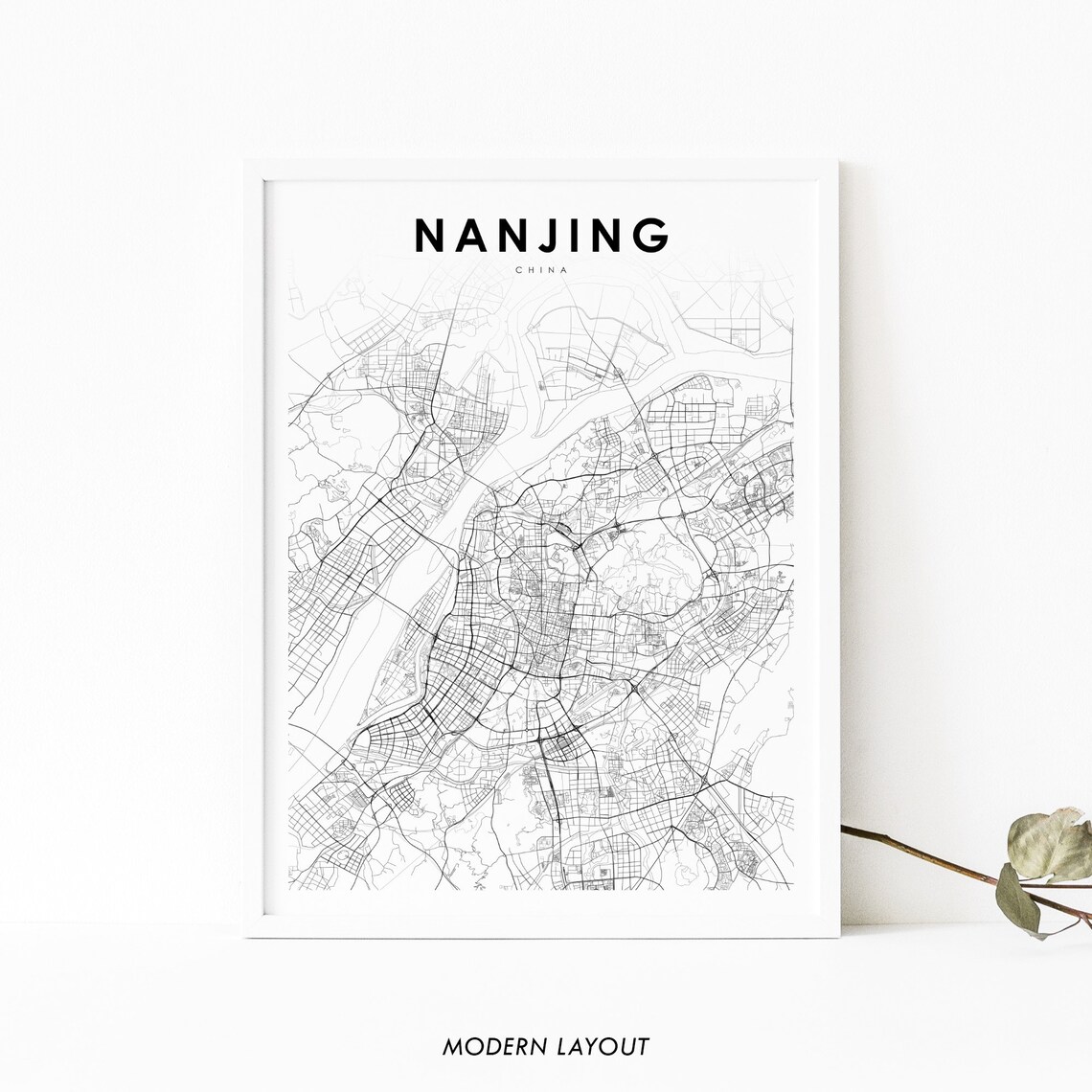 Nanjing China Map Print, Nursery Room Office Decor