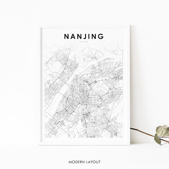 Nanjing China Map Print, Nursery Room Office Decor