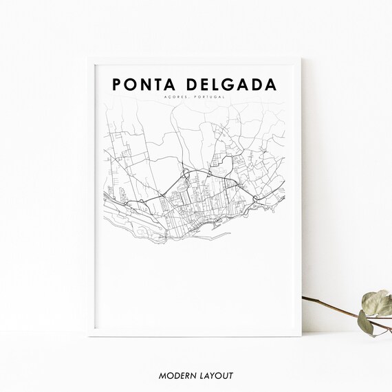 Ponta Delgada Azores Map Art Print, Portugal