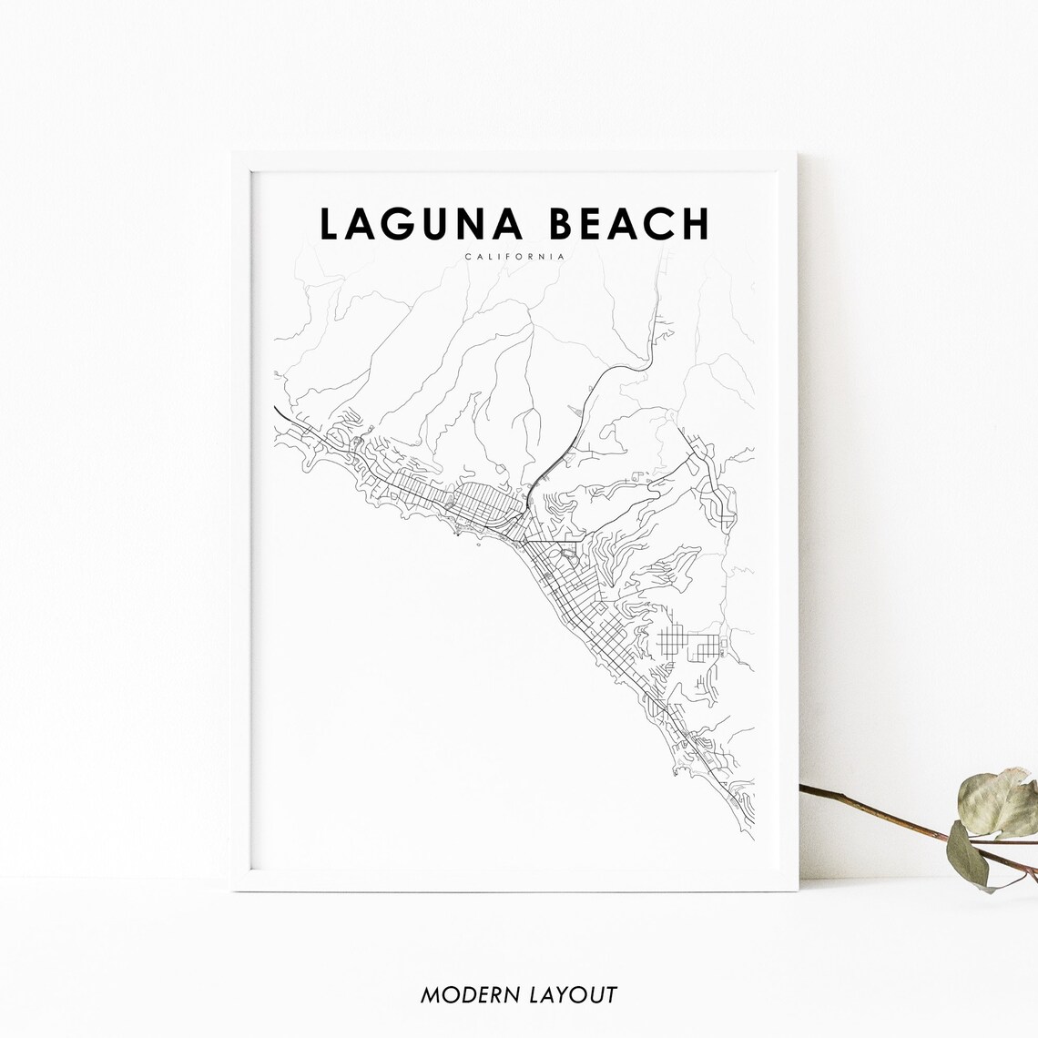 Laguna Beach California City Street Map Minimalist Modern Wall Art