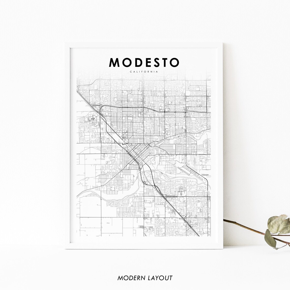 Modesto, CA Map Art Print, Stanislaus City Map