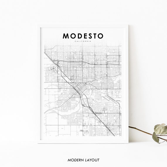 Modesto, CA Map Art Print, Stanislaus City Map