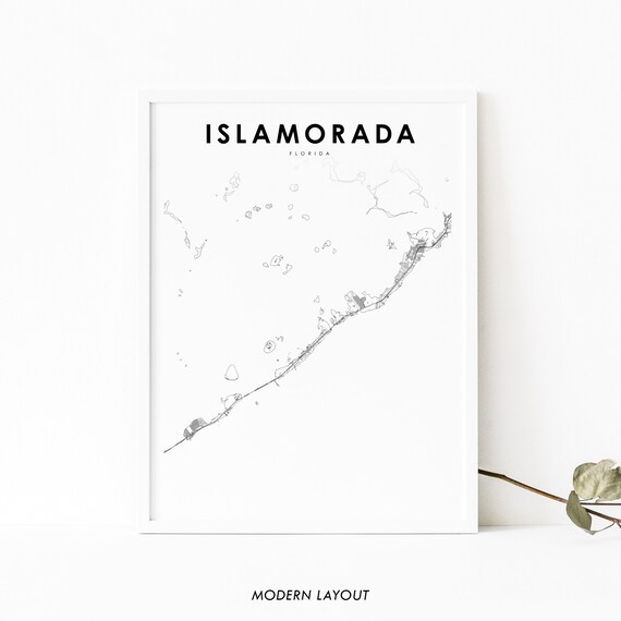 Islamorada Florida Keys Minimalist Map Poster Modern Black and White