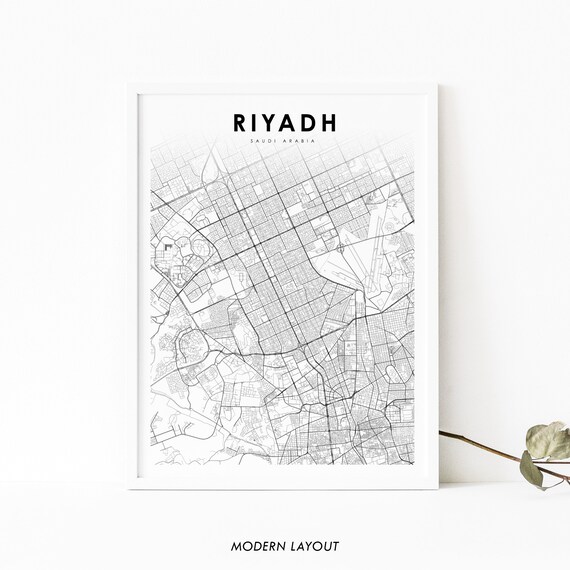 Riyadh Saudi Arabia Modern Black and White Minimalist Map Poster