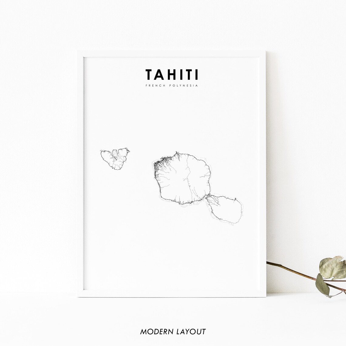 Moorea and Tahiti Map Print, French Polynesia Travel Poster