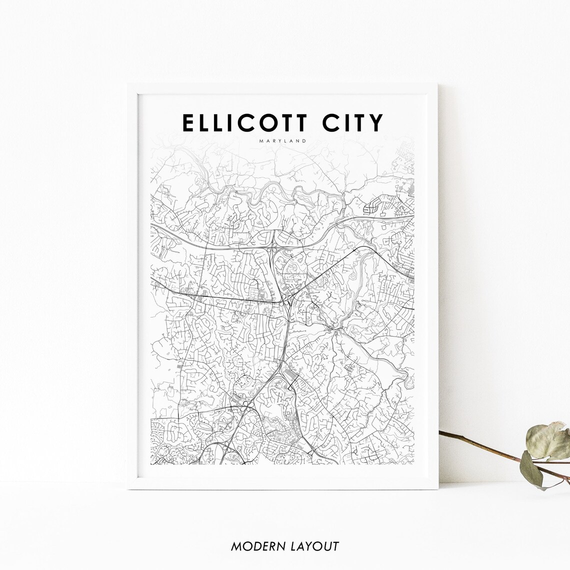 Ellicott City MD Map Art Print, Maryland USA