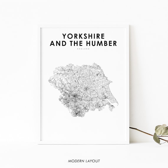 Yorkshire and the Humber England Minimal Road Map Travel Poster