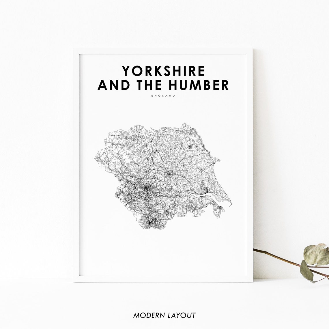 Yorkshire and the Humber England Minimal Road Map Travel Poster