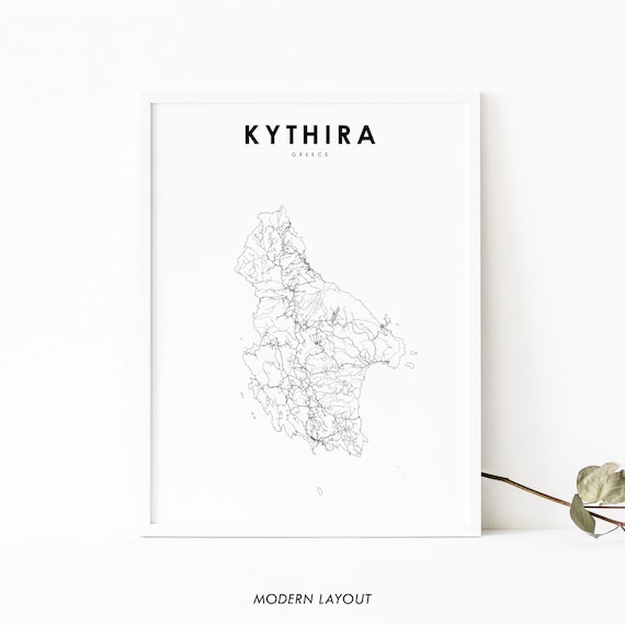 Kythira Greece Map Print Art Poster Cythera City Street Road Nursery Room Wall Office Decor