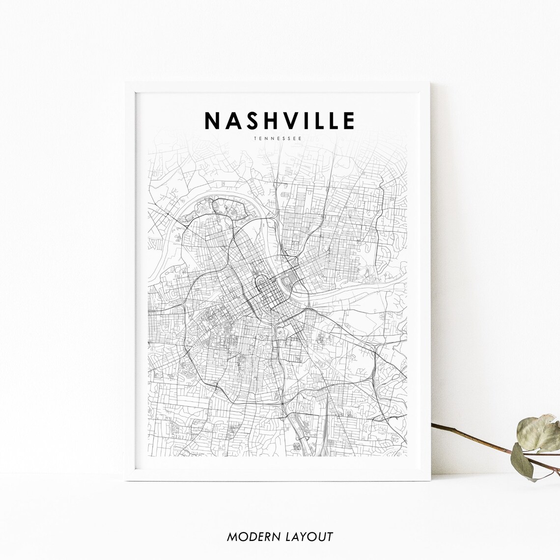 Nashville TN Map Poster, Tennessee USA Street Map