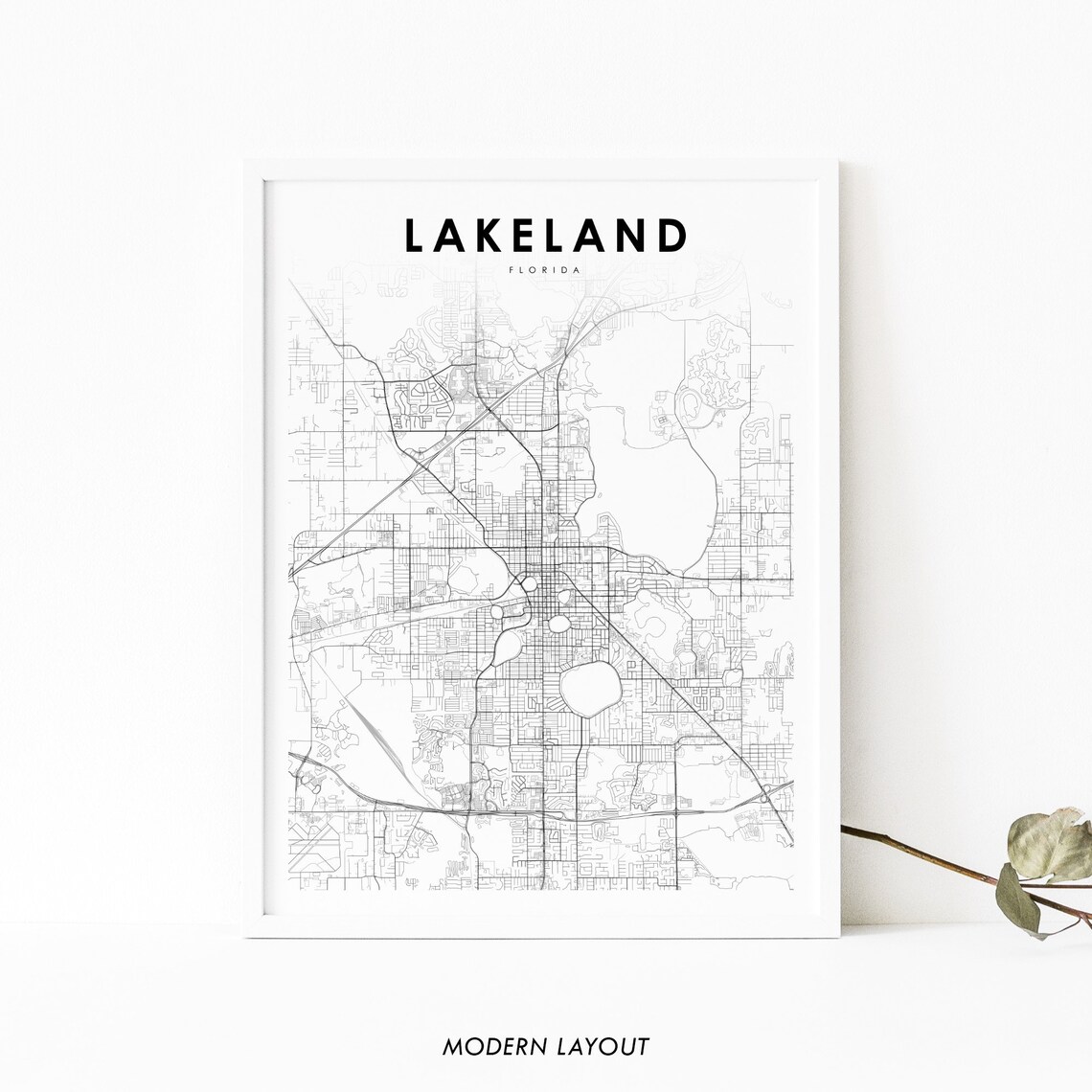 Lakeland FL Map Print, Florida Street Road Poster