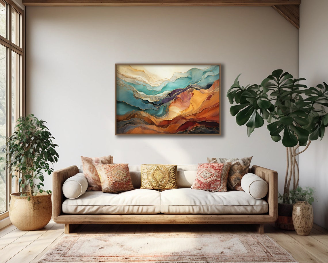 Abstract Print Or Unframed Art Orange Teal Purple Beige Landscape Modern Home Decor Wall Art For Office Over The Bed Bold - Image 4
