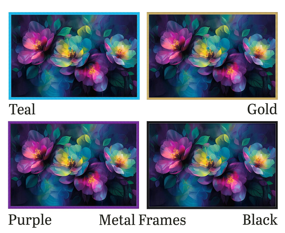 Floral Wall Art Bold Bright Colors Purple Pink Teal And Yellow Flowers Bedroom Wall Art Office Wall Decor Girls Room She Shed Deco - Image 3