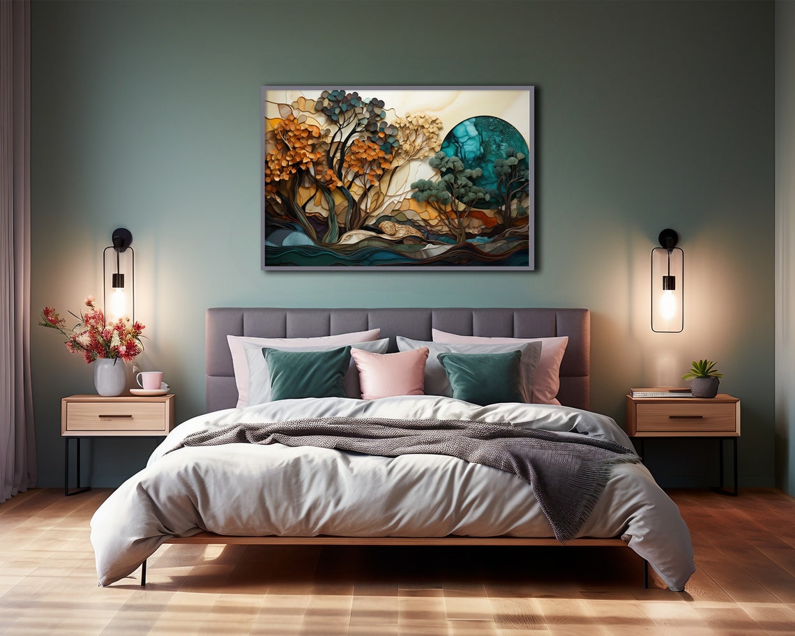 Surreal Landscape Abstract Wall Art Nature Inspired Print Bold Colors Of Teal And Orange Home Decor Modern Wall Art Bedroom Art Unique - Image 4