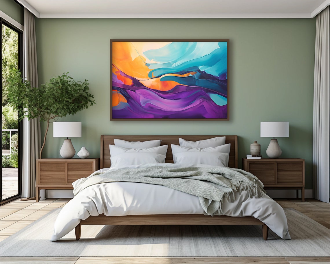 Abstract Wall Art Bold Beautiful Purple Orange And Teal Poster Home Decor Over The Sofa Modern Art Home Office Decor Statement Piece - Image 2