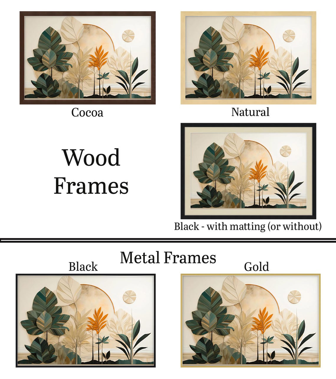 Layered Paper Cut Leaves Cream Green Orange Sun Arch Nature Poster - Image 2