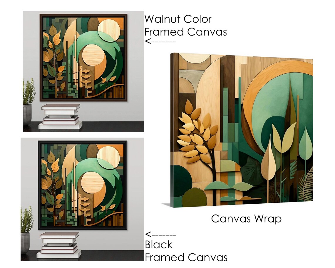 Geometric Botanical Arches Teal Green Gold Leaves Modern Art Poster - Image 2