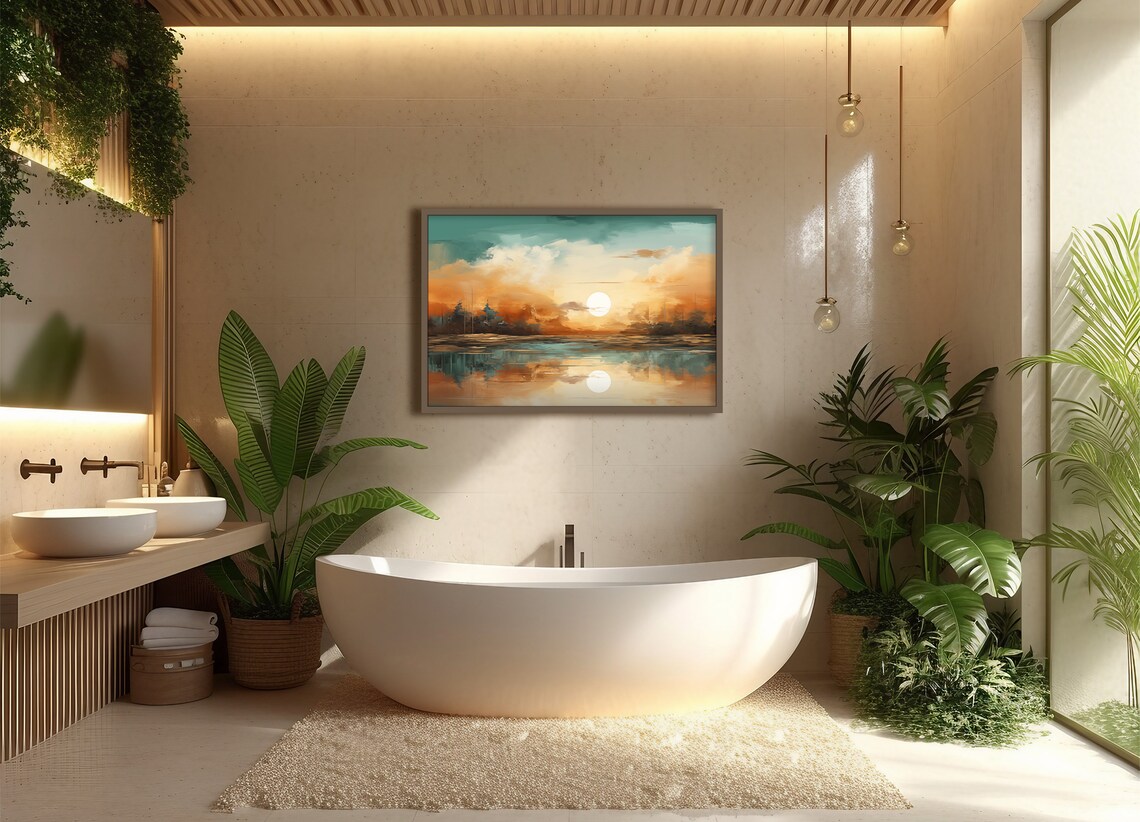 Abstract Nature Inspired Landscape Wall Art Print Surreal Teal Orange Poster Home Decor Modern Artwork Unframed Art Print Bedroom Art - Image 3