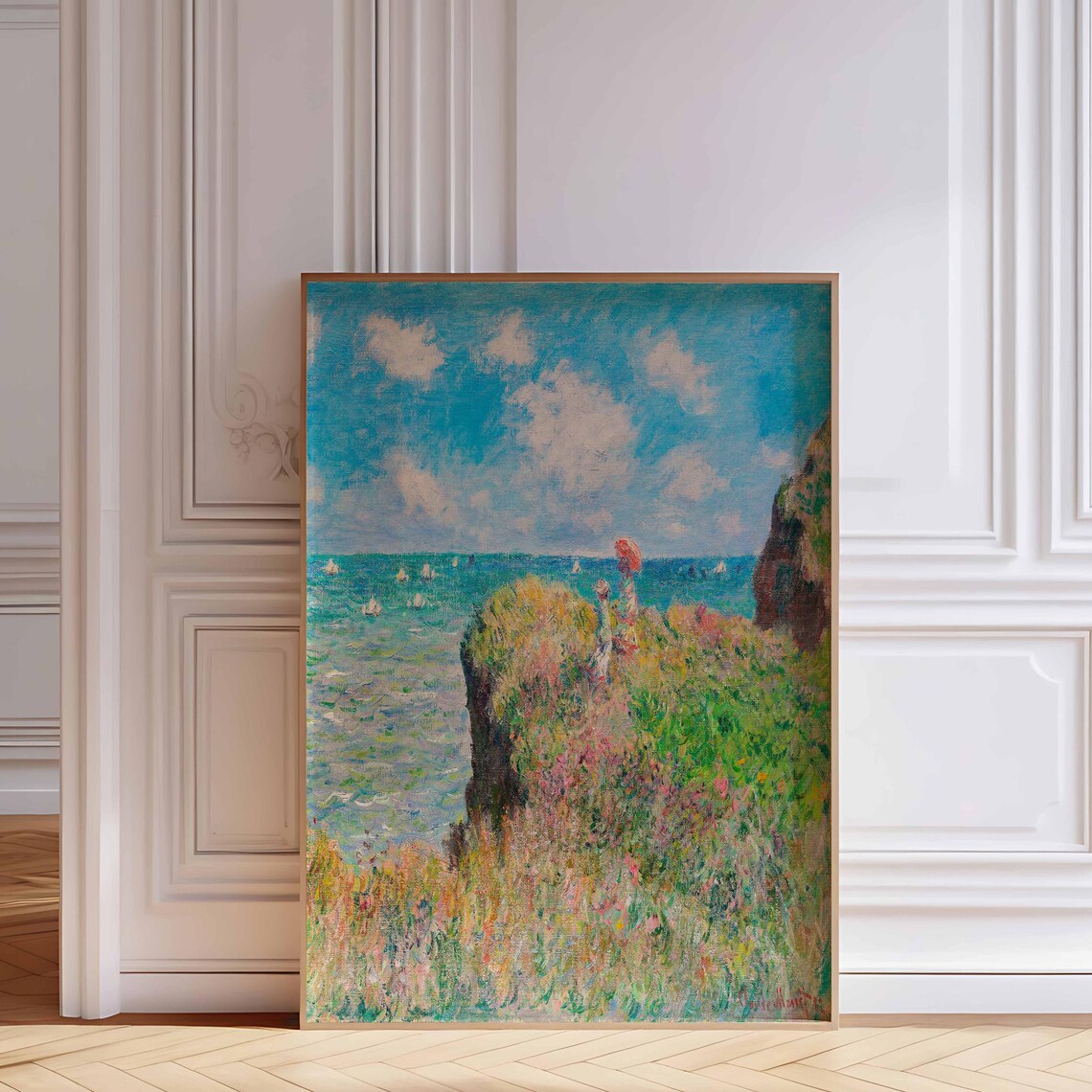 Monet Cliff Walk at Pourville 1882 Figures Above the Sea Artwork Poster