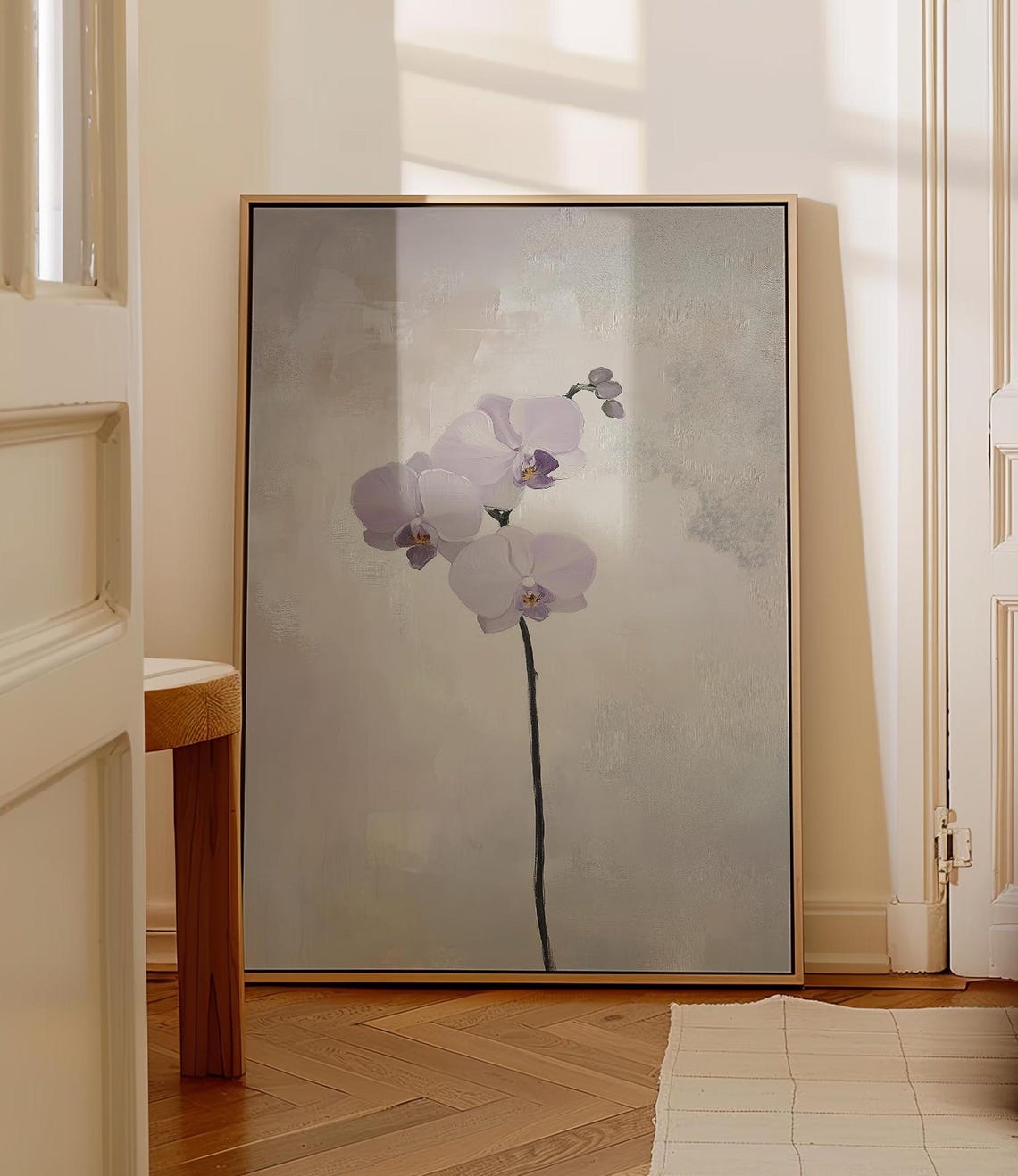 Minimalist Pale Lavender Orchid Blossom on a Single Stem Poster - Image 5