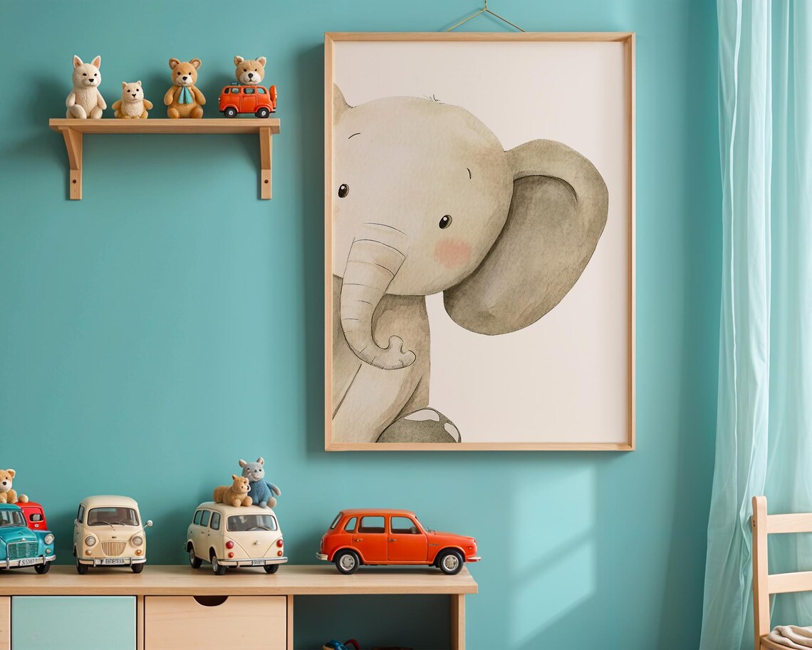 Watercolor Elephant Baby Animal Kids Wall Art Print - Image 2