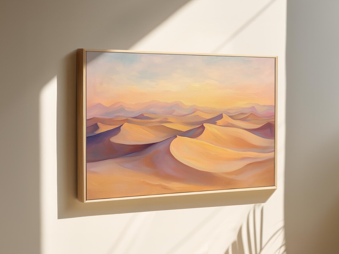 Vast Desert Sand Dunes at Sunrise in Warm Pastel Tones Poster - Image 3