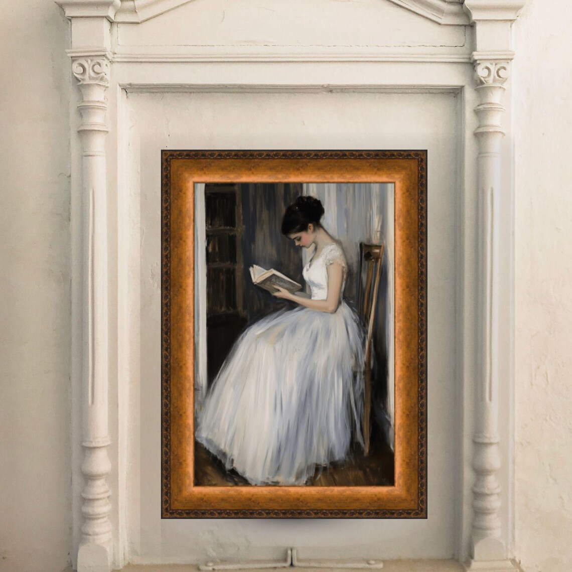 Serene Woman Reading in White Dress Classic Oil Painting Wall Art - Image 4