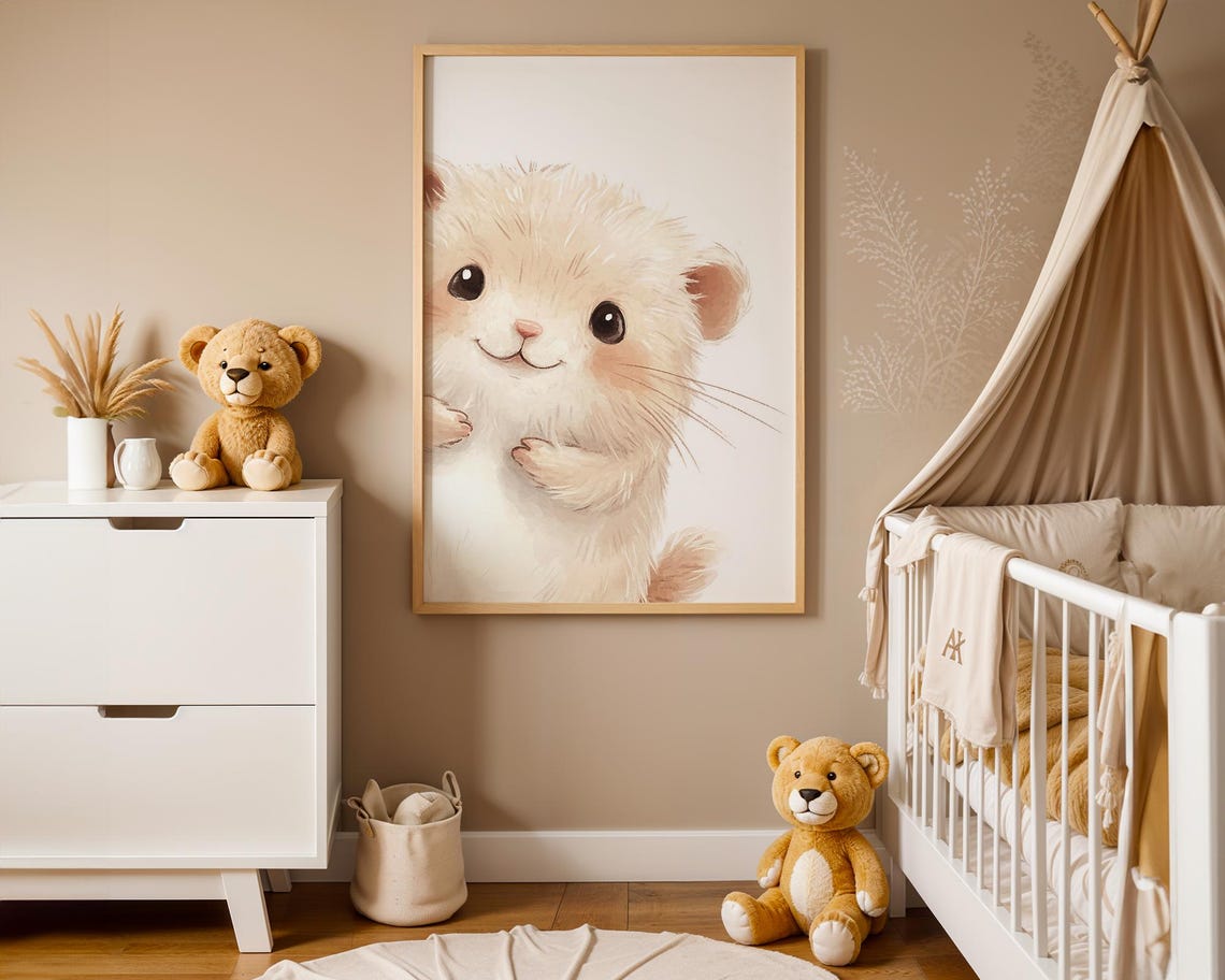 Cute Fluffy Watercolor Hamster Nursery Wall Art Rosy Cheeks Art - Image 3