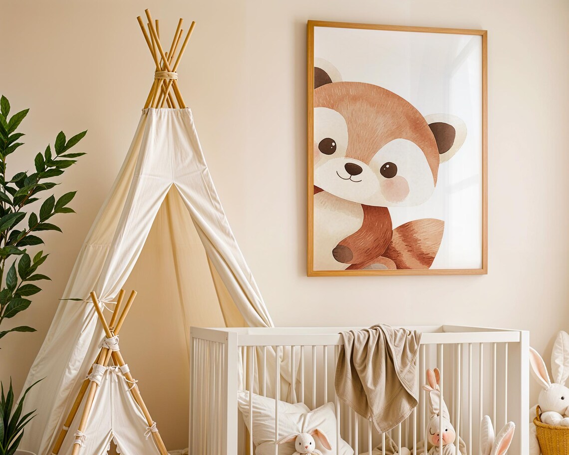 Watercolor Red Panda Art Print, Nursery Wildlife Decor
