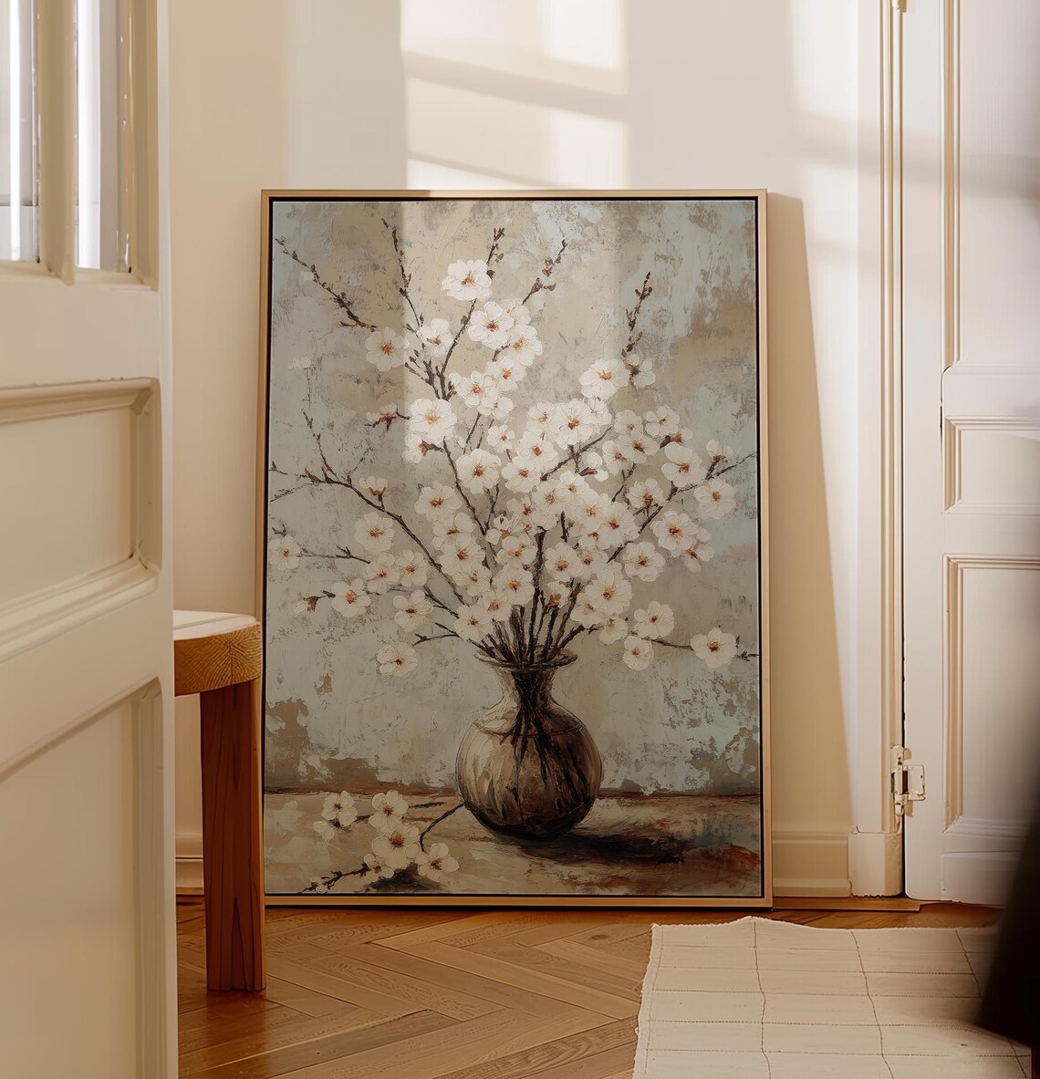 Floral Painting Wall Art Vintage Floral Painting Cherry Blossom Wall Art Classic Still Life Elegant Flowers Art Textured Painting - Image 5