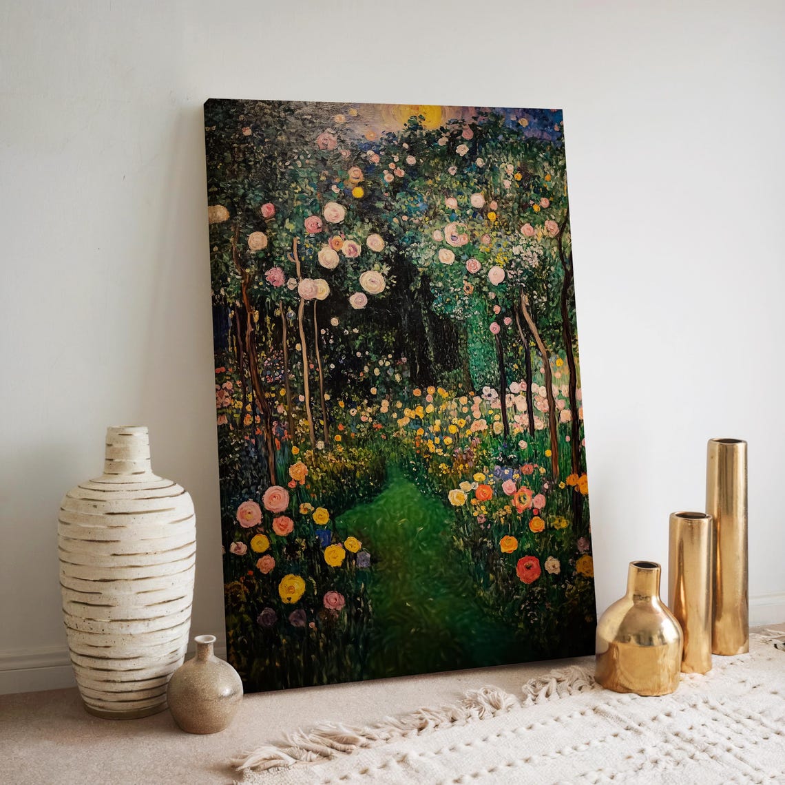 Moonlit Rose Garden Blooming at Night in Impressionist Style Poster - Image 4