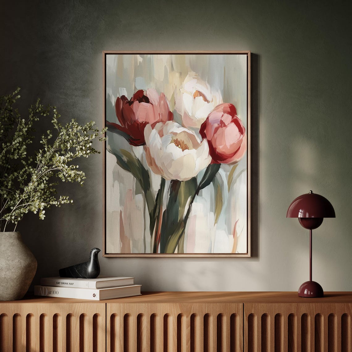 Impressionist Red Pink and White Tulips Blooming Bouquet Art Poster - Image 4