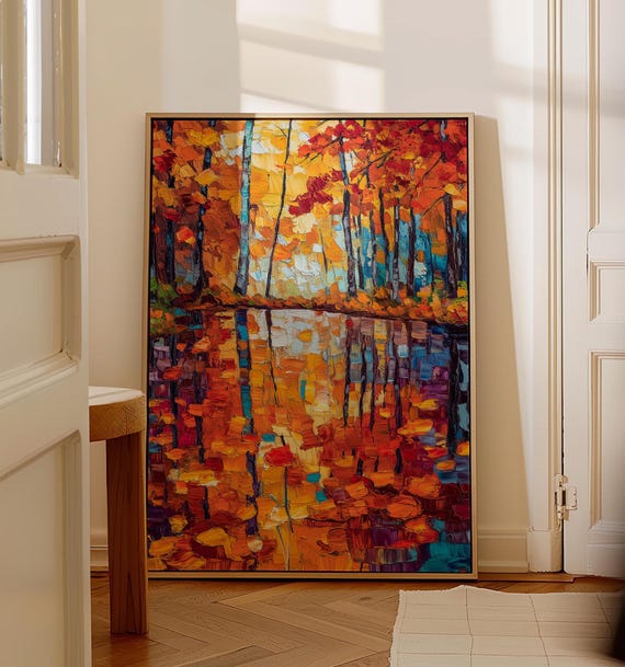 Maple Leaves Painting, Autumn Landscape Art Print
