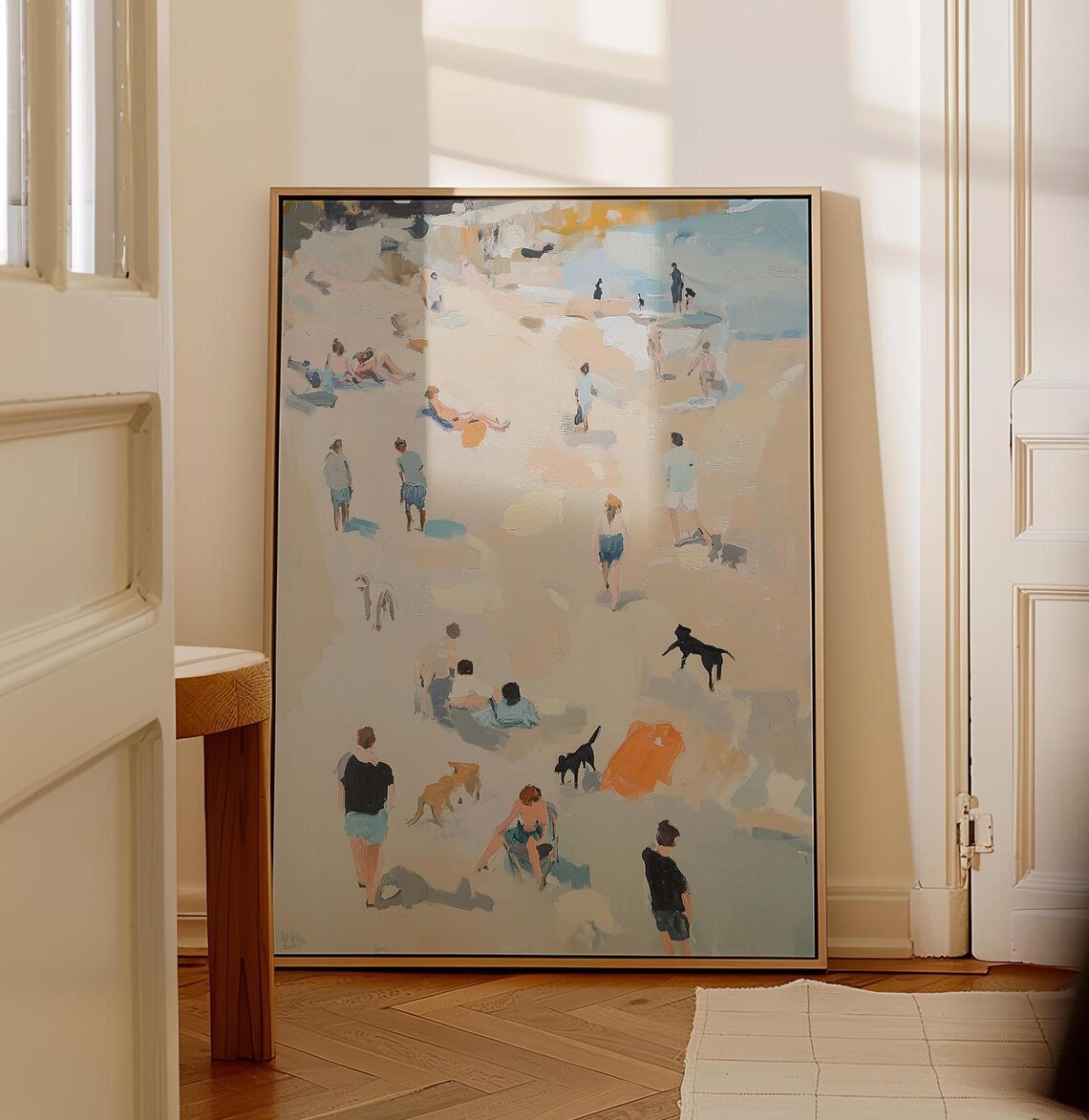 Happy Beach Day with Playful Dogs on the Coastal Summer Art Poster