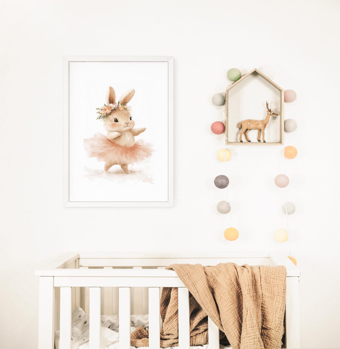 Twirling Ballet Bunny Watercolor Nursery Wall Art in Pink Tutu - Image 2