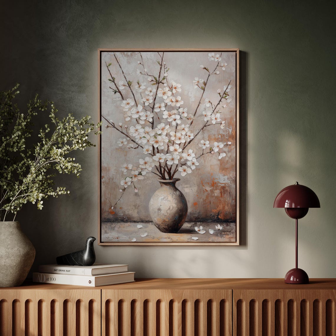 Floral Painting Wall Art Vintage Floral Painting Cherry Blossom Wall Art Classic Still Life Elegant Flowers Art Textured Painting - Image 5
