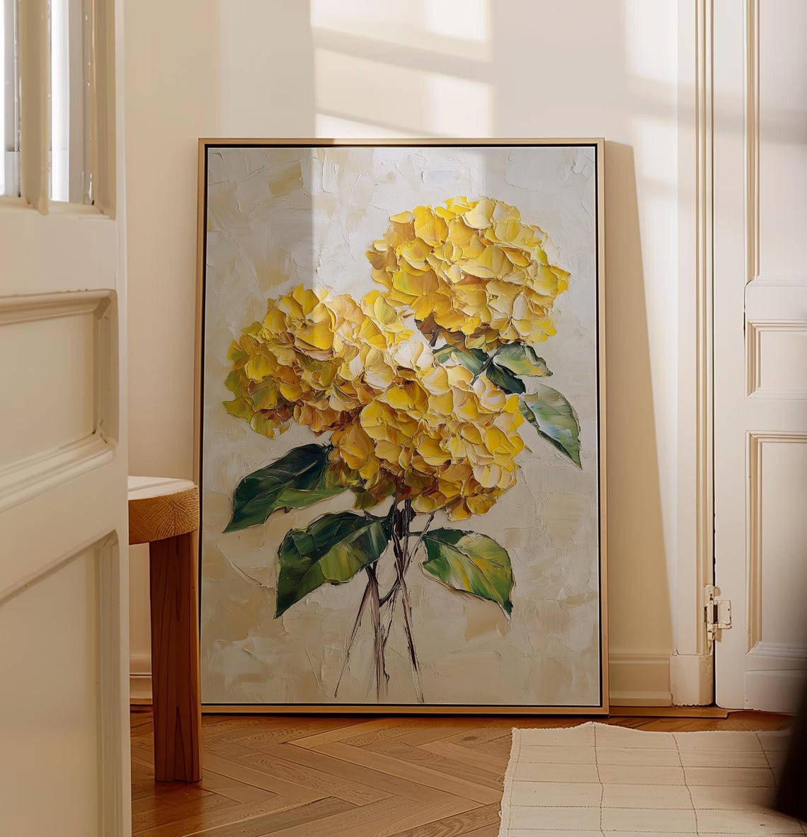 Golden Sunny Yellow Hydrangea Blossom Textured Style Art Poster - Image 5
