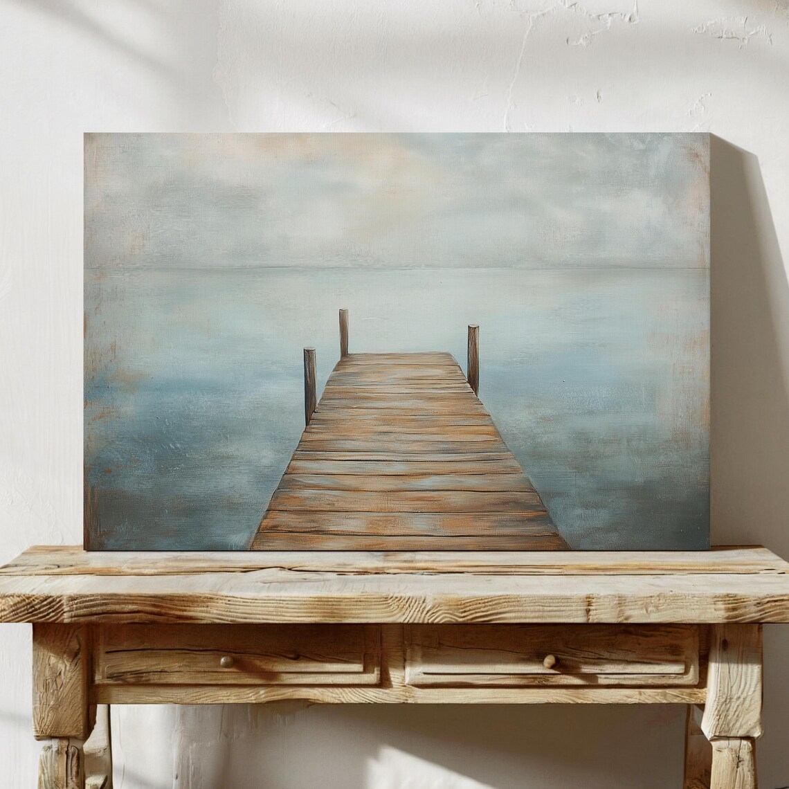 Wooden Dock Seascape Art Print, Serene Landscape