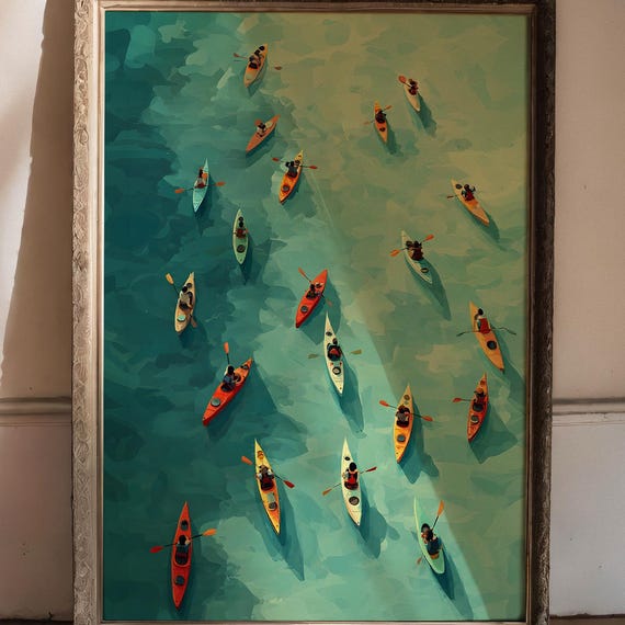 Aerial Kayaking Art Print, Ocean Adventure